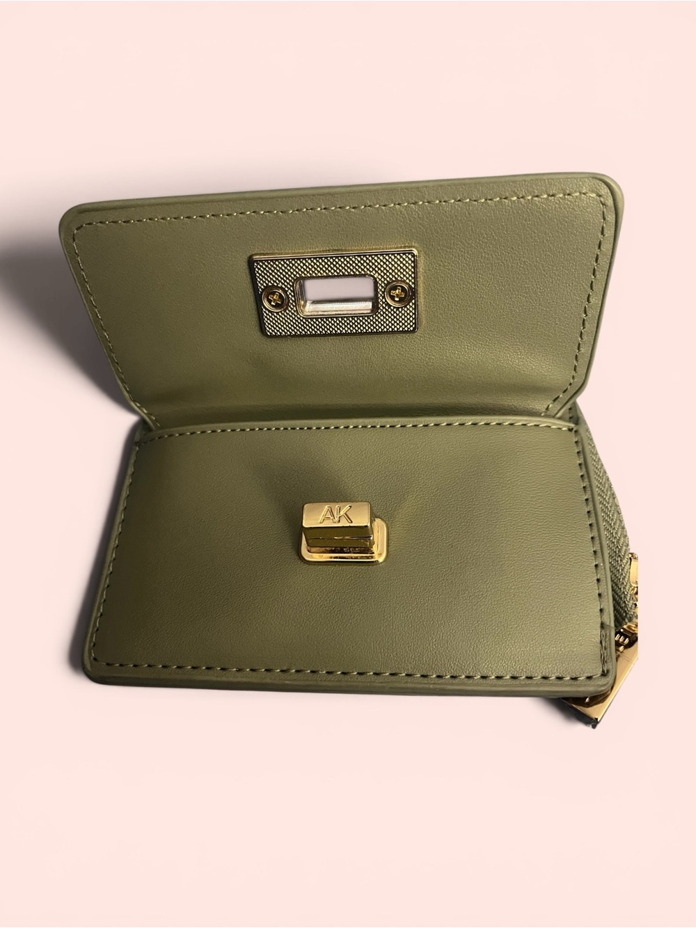 Anne Klein compact Olive Green Leather Crossbody Wallet with Turn-Lock - Picture 3 of 3